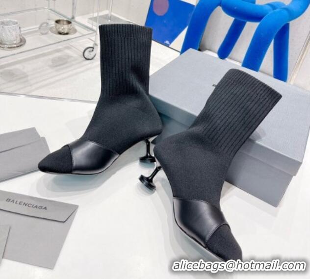 Sophisticated Balenciaga Sock 50mm Ankle Boot in Black Calfskin and Knit Black 072005