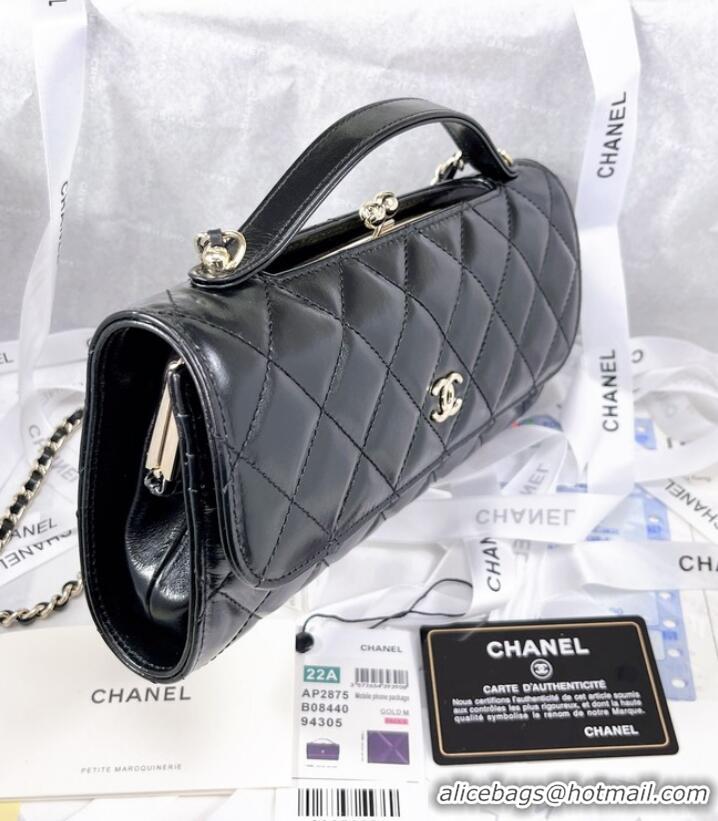 Discount Promotional Chanel FLAP PHONE HOLDER WITH CHAIN AS2875 BLACK