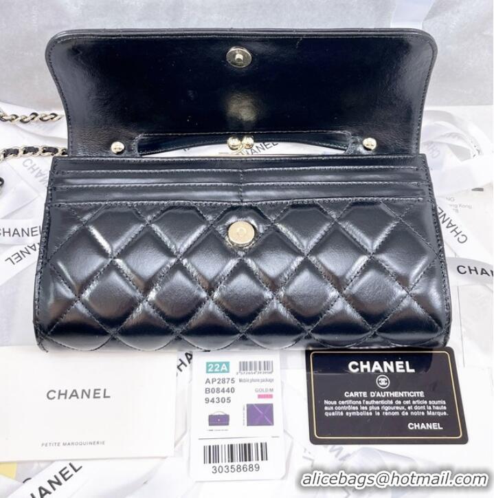 Discount Promotional Chanel FLAP PHONE HOLDER WITH CHAIN AS2875 BLACK