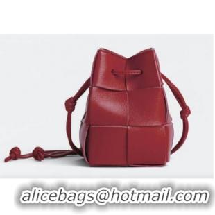 Top Quality Bottega Veneta Mini intreccio leather crossbody bucket bag 680217 Red