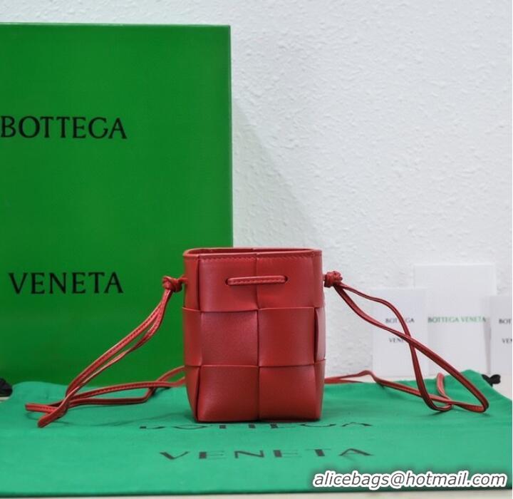 Top Quality Bottega Veneta Mini intreccio leather crossbody bucket bag 680217 Red