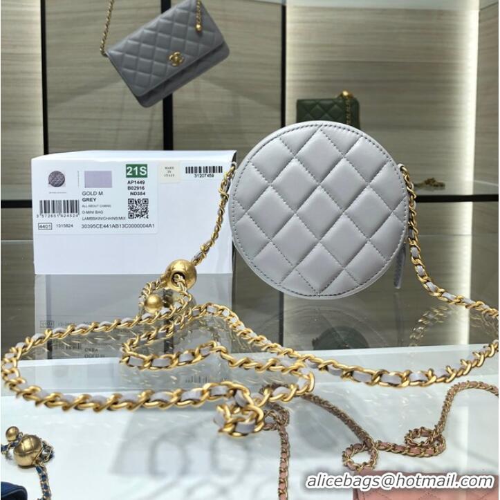 Shop Grade Chanel CLUTCH WITH CHAIN Lambskin & Gold-Tone Metal AS1449 gray