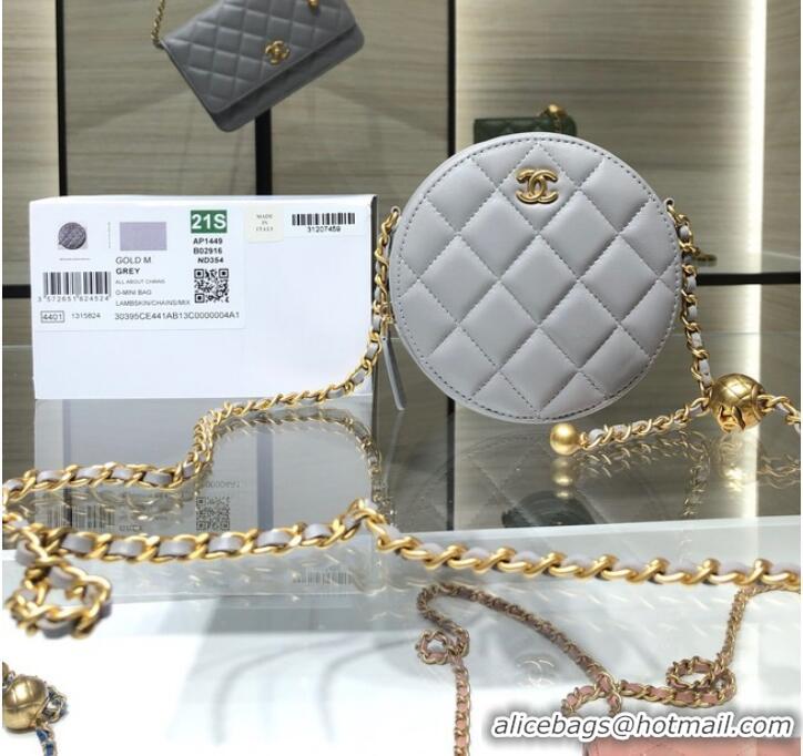 Shop Grade Chanel CLUTCH WITH CHAIN Lambskin & Gold-Tone Metal AS1449 gray