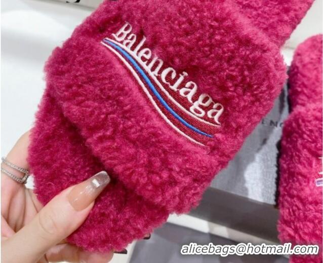 Unique Style Balenciaga Fur Signature Flat Slide Sandals Fuchsia Pink 072102