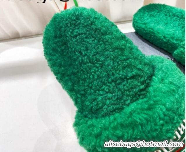 Best Price Balenciaga Fur Signature Flat Slide Sandals Green 072103