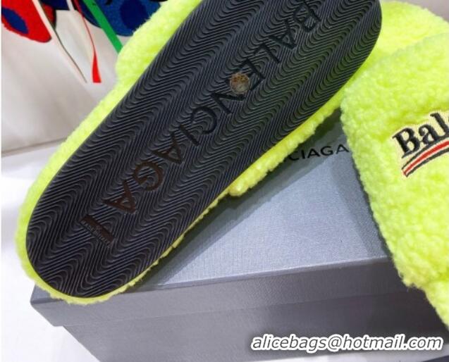 Good Quality Balenciaga Fur Signature Flat Slide Sandals Neon Yellow 072104