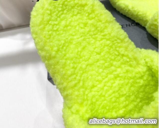 Good Quality Balenciaga Fur Signature Flat Slide Sandals Neon Yellow 072104