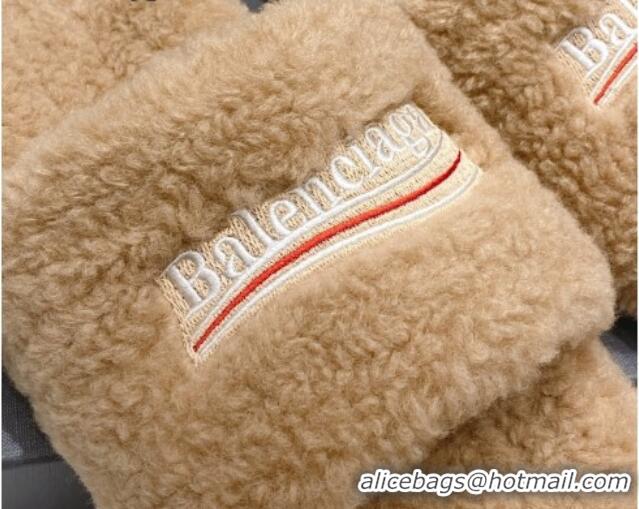 Grade Quality Balenciaga Fur Signature Flat Slide Sandals Camel Brown 072109