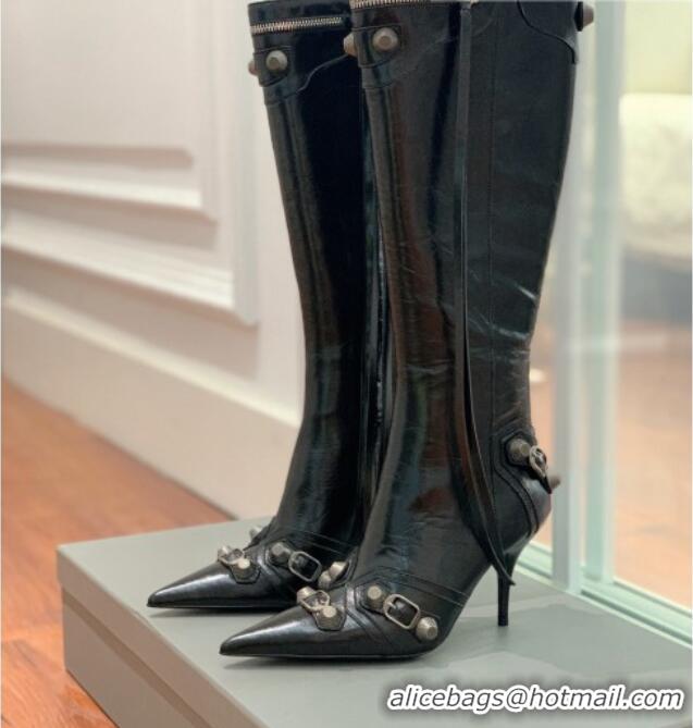 Classic Hot Balenciaga Cagole High Boots 9cm in Crinkle Shiny Leather Black 0831116