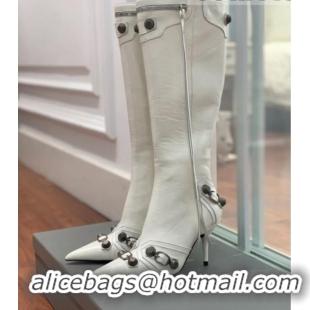 Hot Style Balenciaga Cagole High Boots 9cm in Crinkle Shiny Leather White 831117