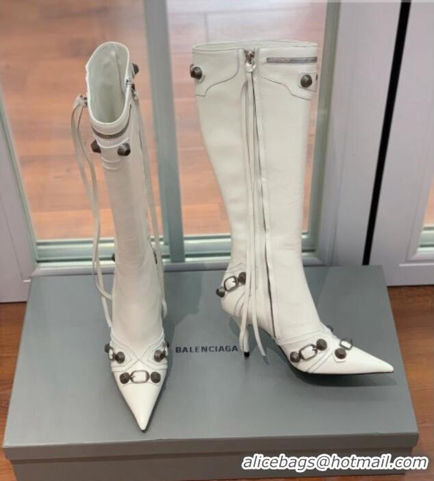 Hot Style Balenciaga Cagole High Boots 9cm in Crinkle Shiny Leather White 831117