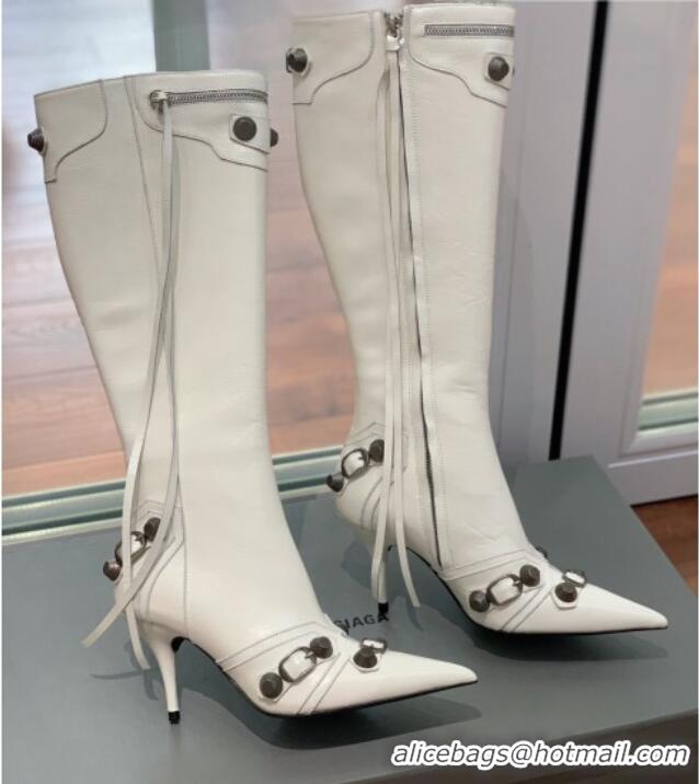 Hot Style Balenciaga Cagole High Boots 9cm in Crinkle Shiny Leather White 831117