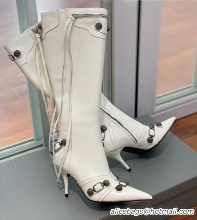 Hot Style Balenciaga Cagole High Boots 9cm in Crinkle Shiny Leather White 831117