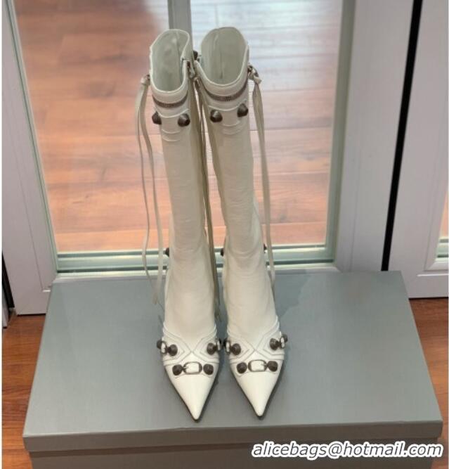 Hot Style Balenciaga Cagole High Boots 9cm in Crinkle Shiny Leather White 831117