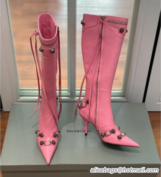 Perfect Balenciaga Cagole High Boots 9cm in Crinkle Shiny Leather Pink 831119