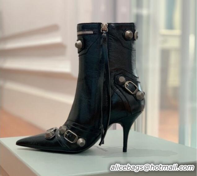 Duplicate Balenciaga Cagole Ankle Boots 9cm in Crinkle Shiny Leather Black 0831120