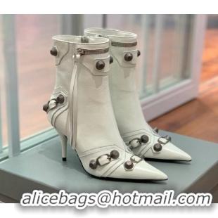 Good Looking Balenciaga Cagole Ankle Boots 9cm in Crinkle Shiny Leather White 831121