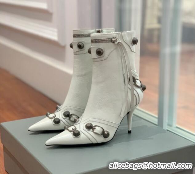 Good Looking Balenciaga Cagole Ankle Boots 9cm in Crinkle Shiny Leather White 831121