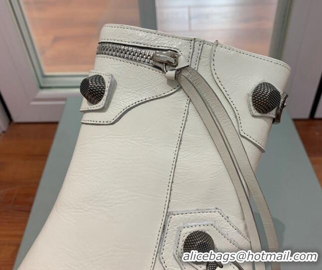 Good Looking Balenciaga Cagole Ankle Boots 9cm in Crinkle Shiny Leather White 831121