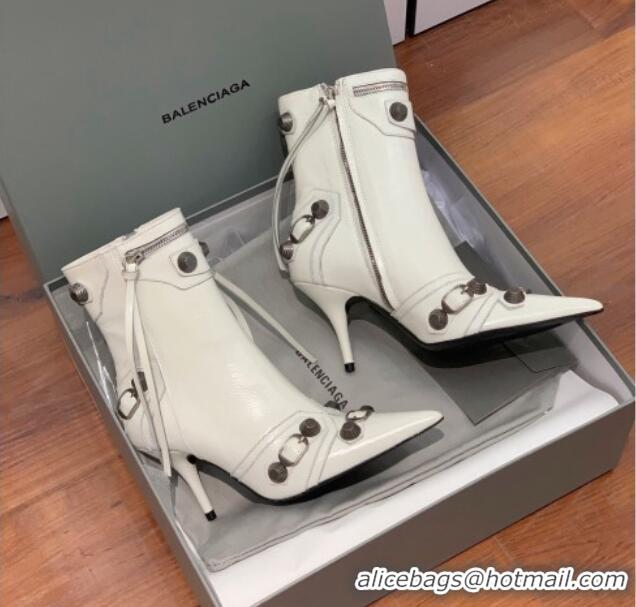 Good Looking Balenciaga Cagole Ankle Boots 9cm in Crinkle Shiny Leather White 831121