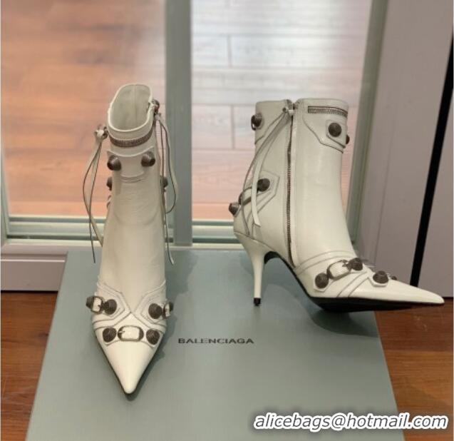 Good Looking Balenciaga Cagole Ankle Boots 9cm in Crinkle Shiny Leather White 831121