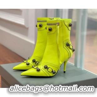 Luxury Balenciaga Cagole Ankle Boots 9cm in Crinkle Shiny Leather Neon Green 0831123