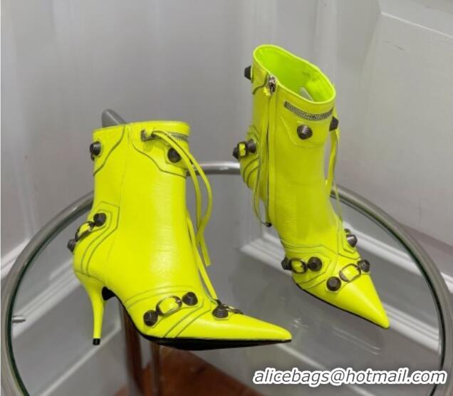 Luxury Balenciaga Cagole Ankle Boots 9cm in Crinkle Shiny Leather Neon Green 0831123