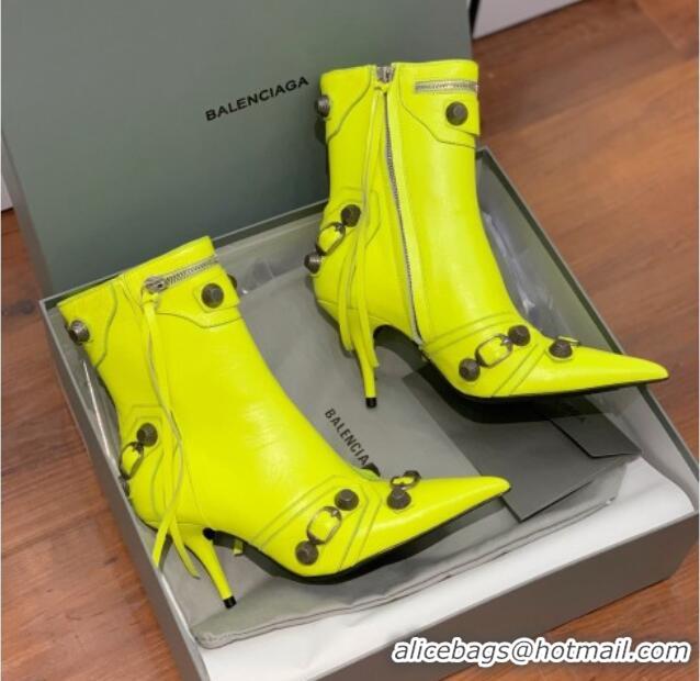 Luxury Balenciaga Cagole Ankle Boots 9cm in Crinkle Shiny Leather Neon Green 0831123