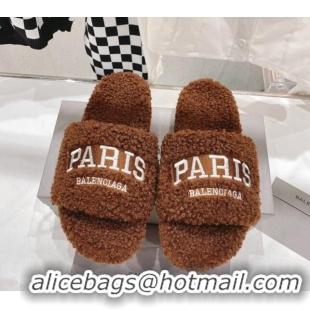 Low Price Balenciaga Paris Flat Slide Sandals Brown 831124