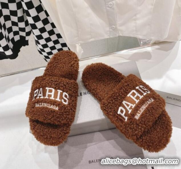 Low Price Balenciaga Paris Flat Slide Sandals Brown 831124