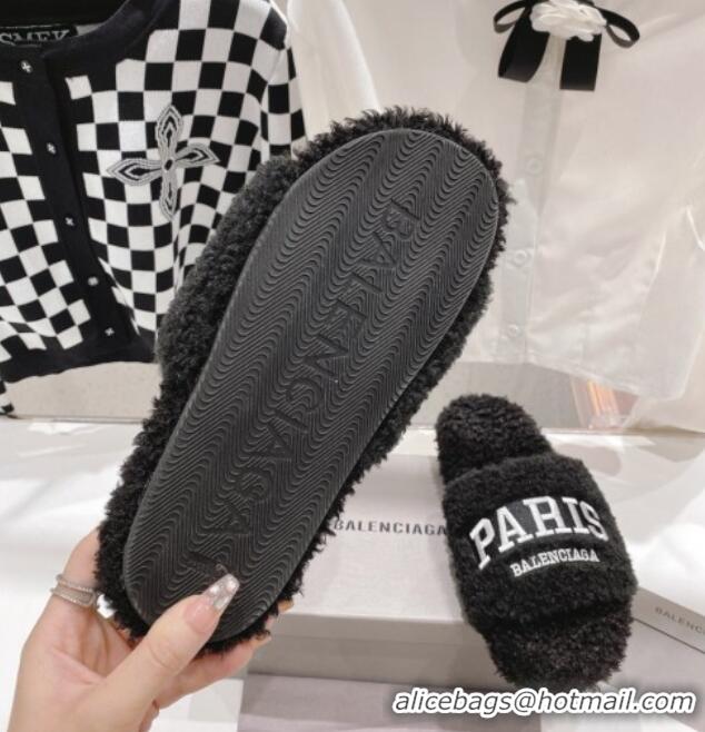 Low Cost Balenciaga Paris Flat Slide Sandals Black 0831125