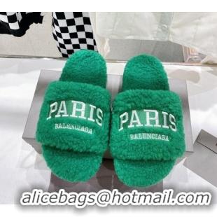 Good Product Balenciaga Paris Flat Slide Sandals Green 831128 