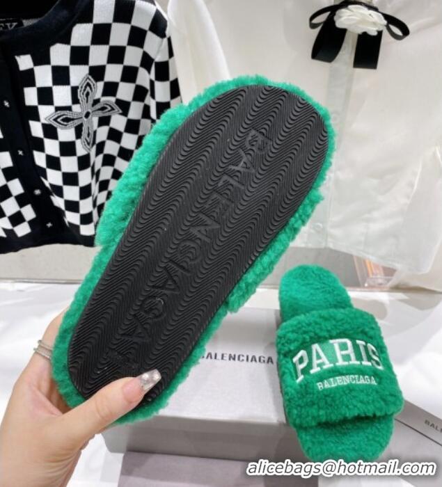 Good Product Balenciaga Paris Flat Slide Sandals Green 831128 