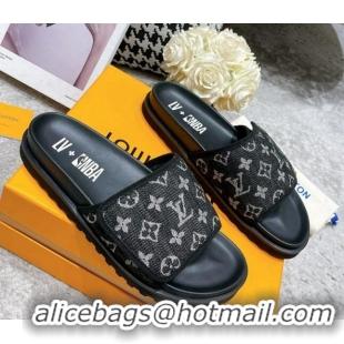 Modern Louis Vuitton Pool Pillow Comfort Slide Sandals in Monogram Denim Black 052364