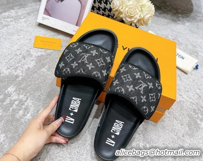 Modern Louis Vuitton Pool Pillow Comfort Slide Sandals in Monogram Denim Black 052364