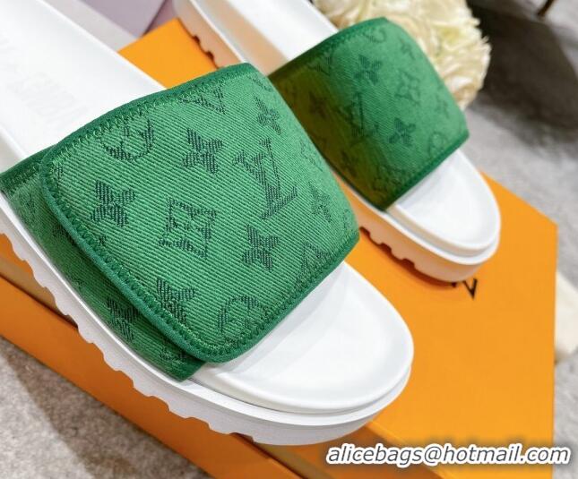 Lower Price Louis Vuitton Pool Pillow Comfort Slide Sandals in Monogram Denim Green 052366