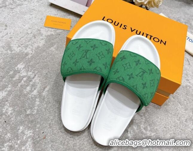 Lower Price Louis Vuitton Pool Pillow Comfort Slide Sandals in Monogram Denim Green 052366