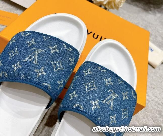 Sumptuous Louis Vuitton Pool Pillow Comfort Slide Sandals in Monogram Denim Blue 052367