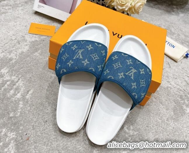 Sumptuous Louis Vuitton Pool Pillow Comfort Slide Sandals in Monogram Denim Blue 052367