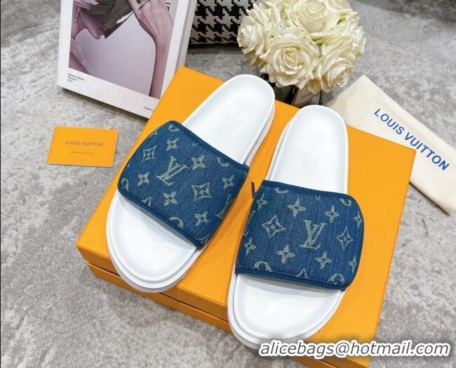 Sumptuous Louis Vuitton Pool Pillow Comfort Slide Sandals in Monogram Denim Blue 052367