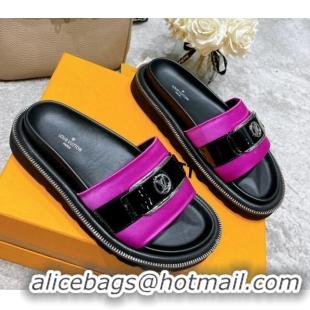 Luxury Louis Vuitton Pool Pillow Comfort Satin Slide Sandals with LV Circle Buckle Dark Pink 052372