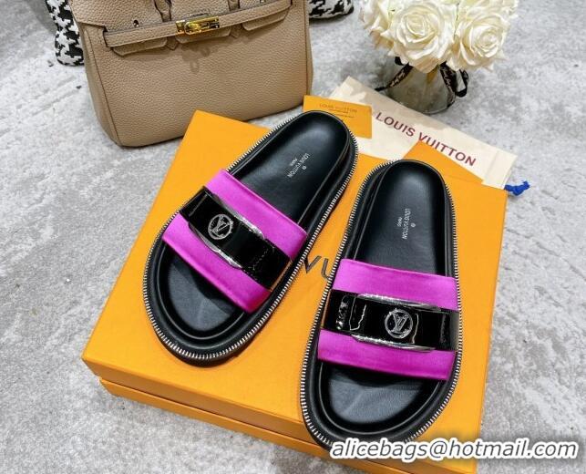 Luxury Louis Vuitton Pool Pillow Comfort Satin Slide Sandals with LV Circle Buckle Dark Pink 052372