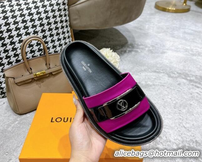 Luxury Louis Vuitton Pool Pillow Comfort Satin Slide Sandals with LV Circle Buckle Dark Pink 052372