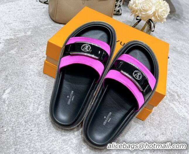 Luxury Louis Vuitton Pool Pillow Comfort Satin Slide Sandals with LV Circle Buckle Dark Pink 052372