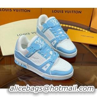 Top Grade Louis Vuitton LV Trainer Sneakers White/Light Blue 052377