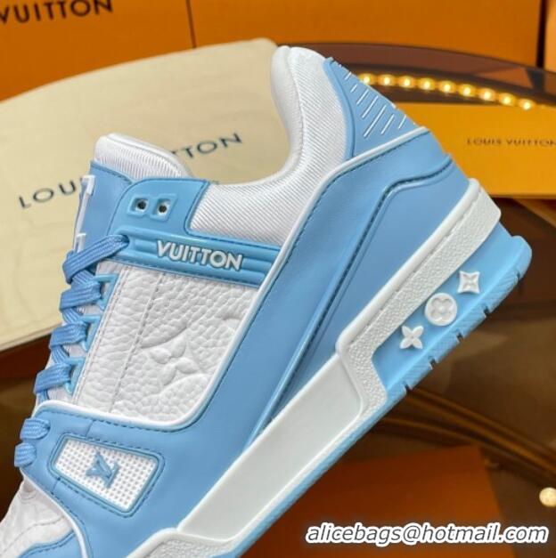 Top Grade Louis Vuitton LV Trainer Sneakers White/Light Blue 052377