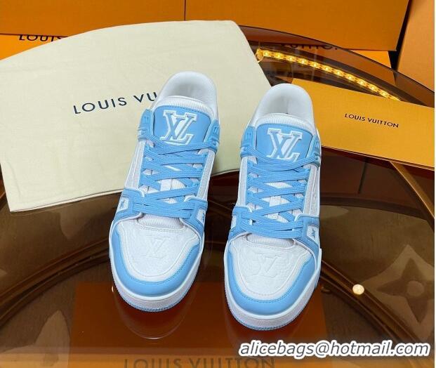 Top Grade Louis Vuitton LV Trainer Sneakers White/Light Blue 052377