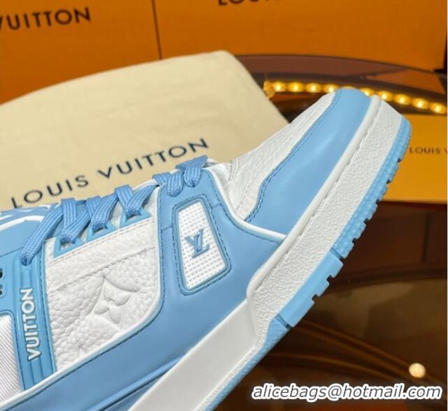 Top Grade Louis Vuitton LV Trainer Sneakers White/Light Blue 052377