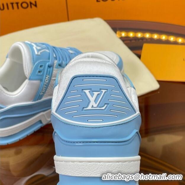 Top Grade Louis Vuitton LV Trainer Sneakers White/Light Blue 052377