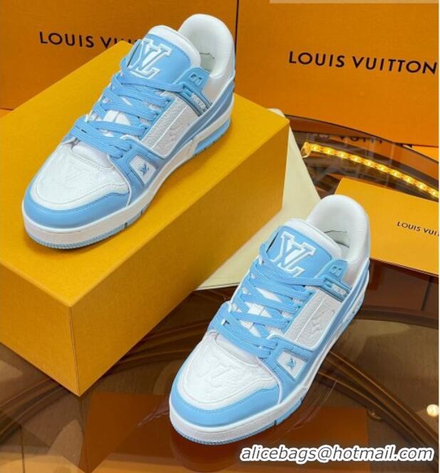 Top Grade Louis Vuitton LV Trainer Sneakers White/Light Blue 052377